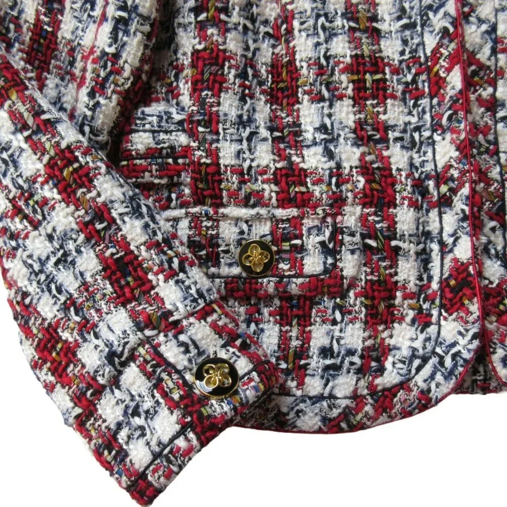 NWT J.Crew Collared Lady Jacket in Cerise Natural Navy Painterly Tweed Blazer 12